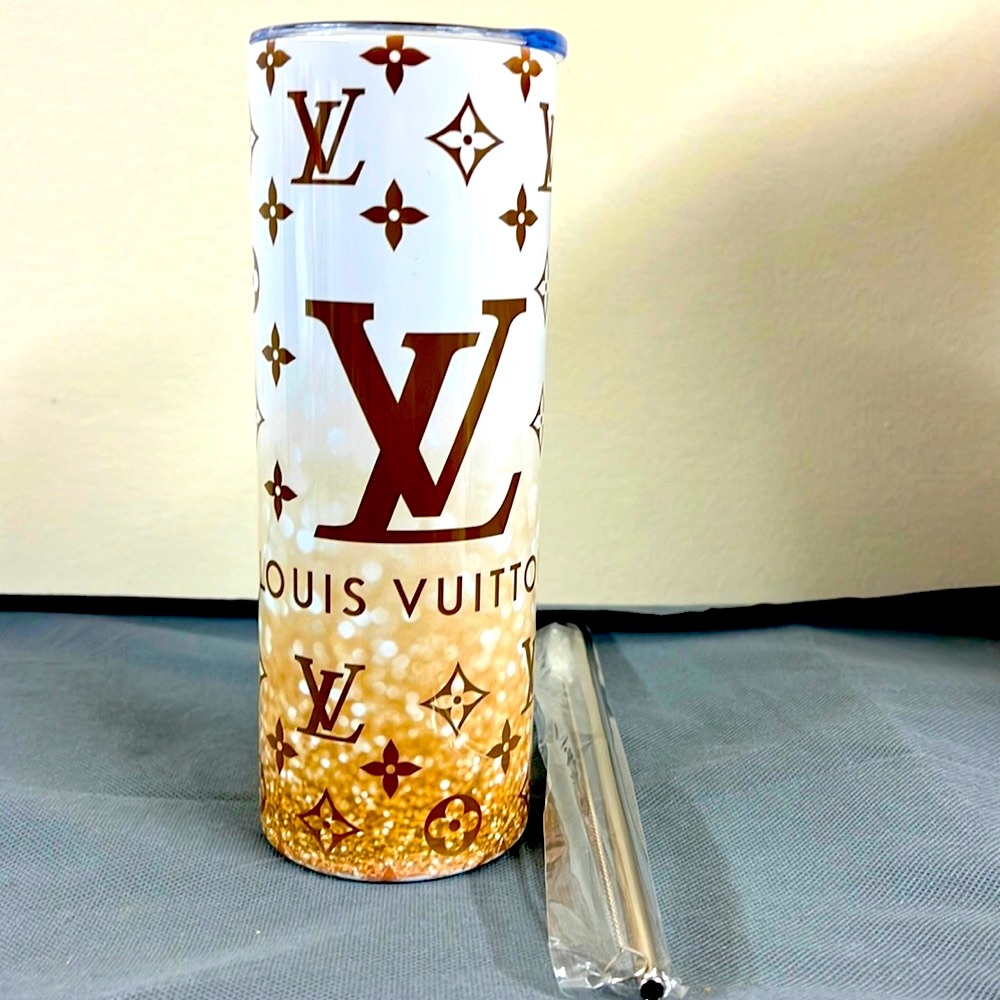 Designer Inspired Insulated Cup with Lid and Straw